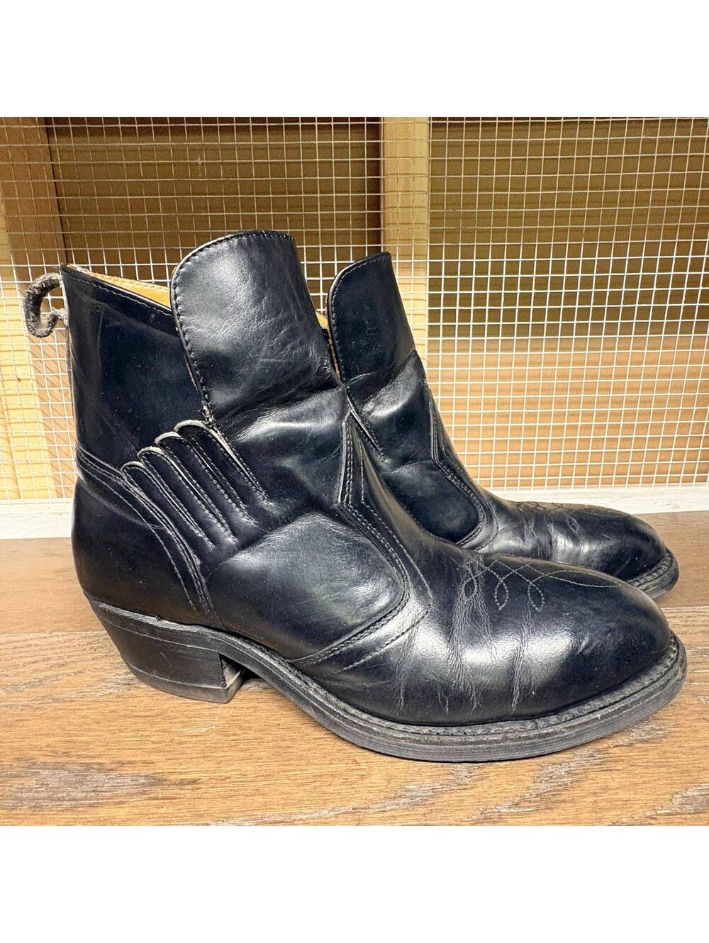 Double H Black Leather Western Ankle Boots Men's Size 8.5